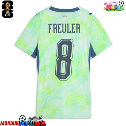 Camiseta Suiza Remo Freuler #8 Segunda Equipación Replica Mundial 2026 para mujer mangas cortas